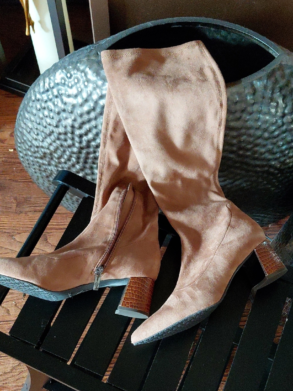Donald Pliner Tall Suede Block Heel Boots - Tan
